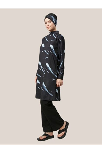 ICOLEXİN Fully Covered Water-Repellent Quick-Drying Wide-Legged Pants Model Oversized Size Hijab Swimsuit Set