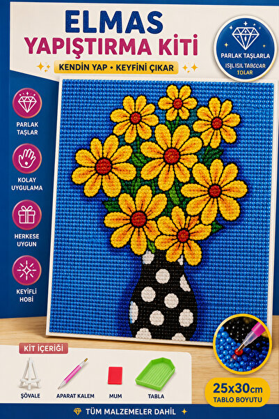 Liva Craft Diamond Mosaic Painting with Easel, 21X25Cm Flowers in a Vase Bead...