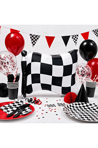 Parti Dükkanı Racing Themed Checkered Flag Foil Balloon 20X42 cm – Birthday a...