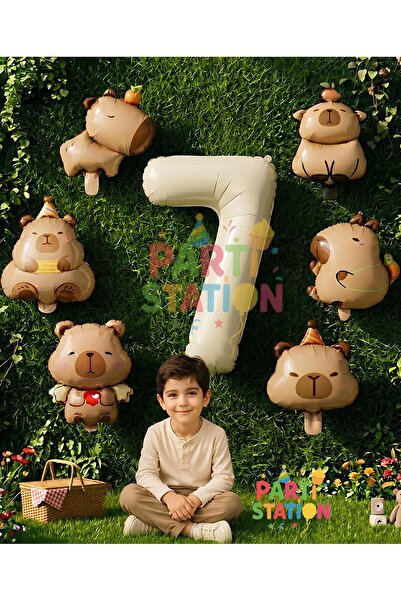 Parti Station Mini Capybara Balloon Themed 7Th Birthday Balloon Set 7 Pieces