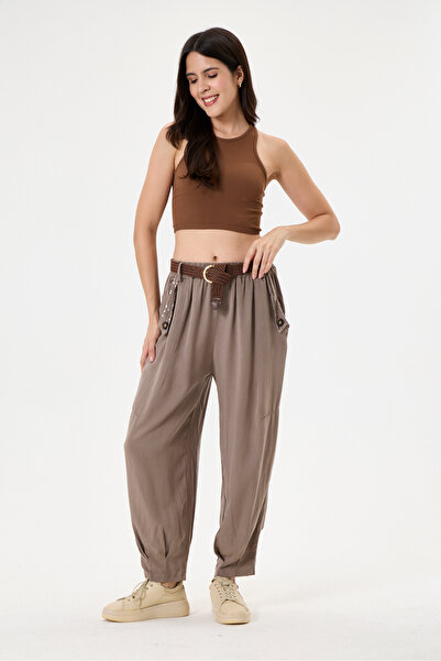 della moor Women's Mink Italian Carrot Fit Elastic Waist Belted Casual Tencel...