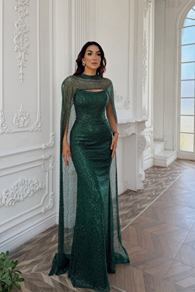 Sindimoda Delen Boncuk İşleme Tak Çıkar Pelerin Abiye 1153