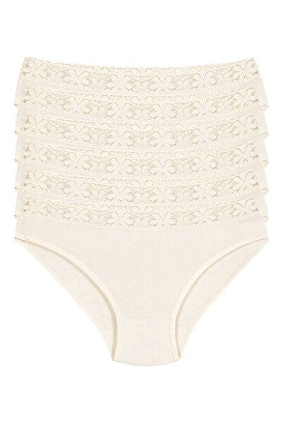 YILDIZ Lycra Waist Lace Women's Bikini Panties Ecru Pack of 6