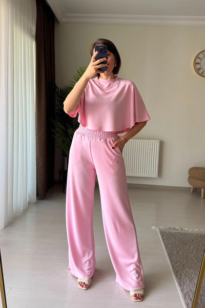 Kubos Moda Bat Sleeve Crop Pants Pink Double Modal Set