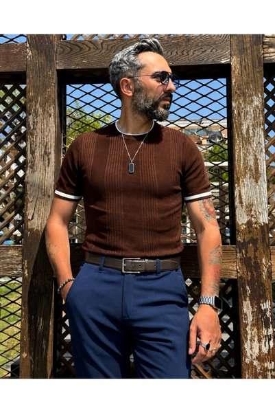 higo Men's Old Money Ribbed Textured Premium Knitwear T-Shirt