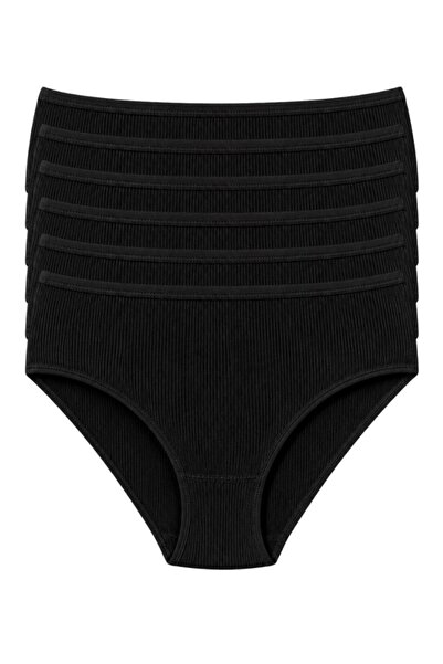 YILDIZ Lycra Camisole Women's Bato High Waist Panties Black 6-Pack