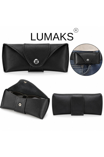 LUMAKS Belt-Attachable Faux Leather Glasses Case Black – Portable Glasses Cas...