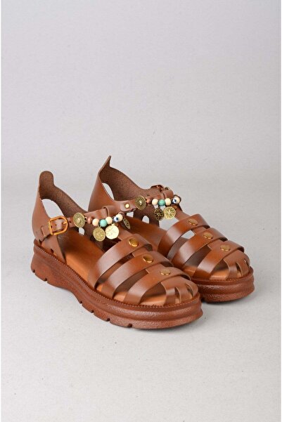 SEÇ KUNDURA Seç C306 Genuine Leather Women's Sandals (Sole: 3.5 cm) Tan