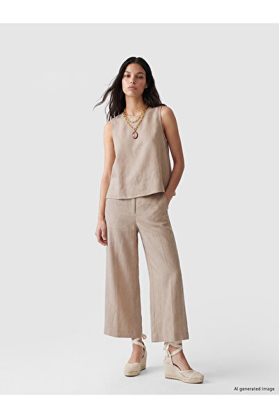 LC Waikiki Nevavm Women's 100% Linen Trousers with Elastic Waist