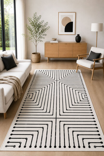 Toronto Home Dijital Kaymaz Yıkanabilir Modern Çizgili Salon Halısı Mutfak Ha...