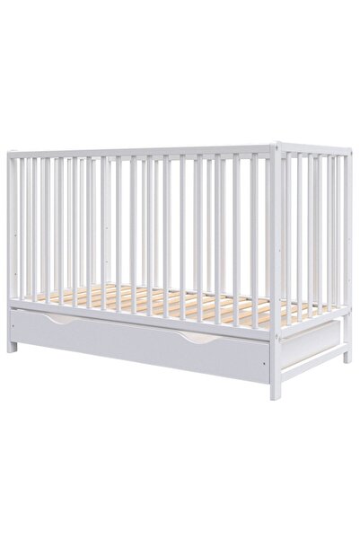 Hubners Patut copii din lemn Dominic 120x60 cm alb cu sertar
