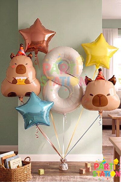 Parti Station Kapibara Concept 1St Birthday Balloon Set 6 Pieces Capybara Bal...
