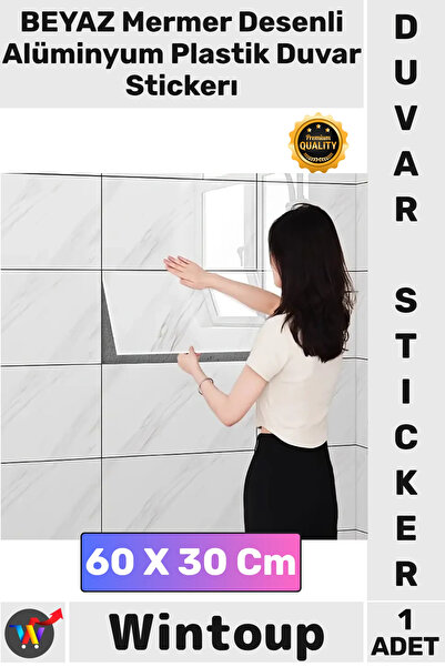 Wintoup #Sticker Su Geçirmez Kendinden Yapışkanlı Beyaz Mermer Desenli Alümin...