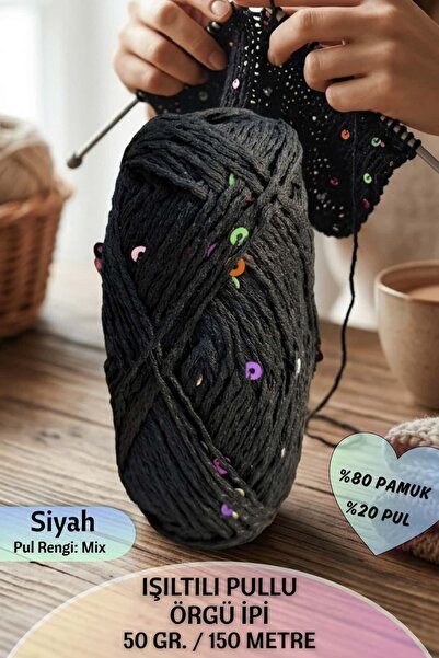 Dantelux Işıltılı Pullu Özle Örgü İpi (%80 Pamuk - %20 Metalik Pul) 50 Gr. 15...