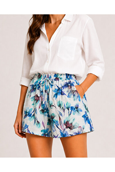 Emporya Blue Floral Print — Elastic Waist — Pockets — Summer Comfortable Wome...
