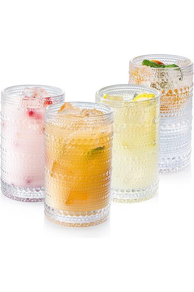 Generic Hobnail Drinking Glasses Set of 4, Art Deco Vintage Glassware, 12 oz ...