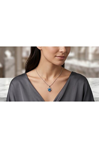 robel 💙 Elegant Blue Crystal Heart Pendant Necklace – Timeless Beauty & Grace