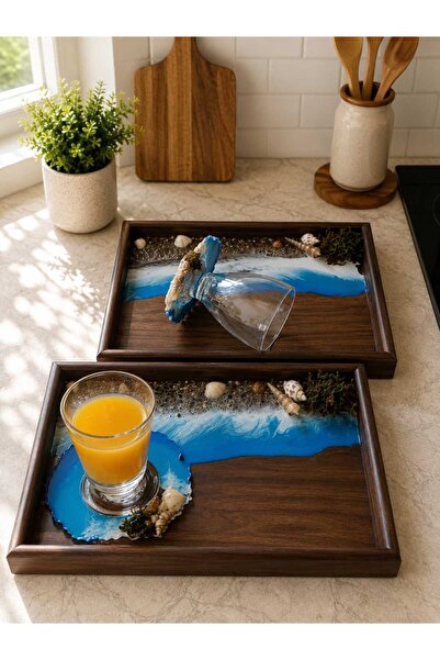 rustikhomedecor Handmade Epoxy Sea-Themed Presentation Set – 2 Wooden Bamboo ...
