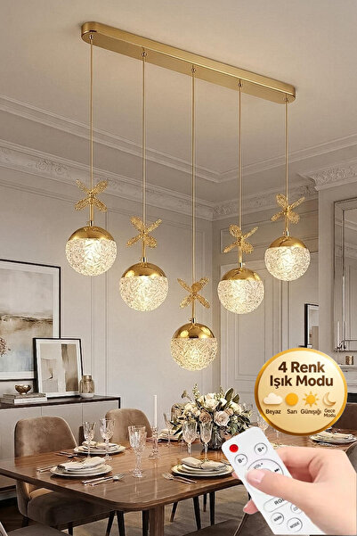 Lumia Lighting Küre Model 5"li Gold Kumandalı 3 Renk Modu Yemek Masası Oturma...