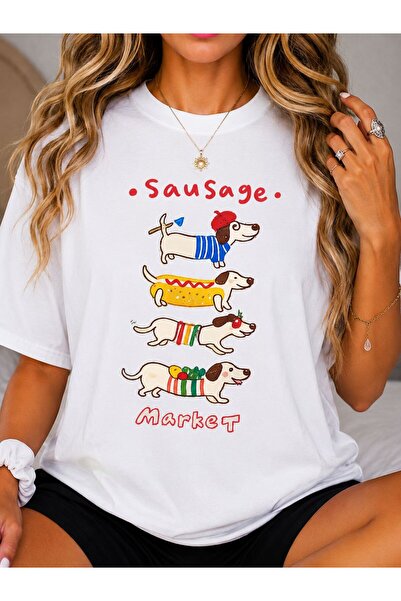 EYMORA Sausage Market Funny Dog Printed T-Shirt