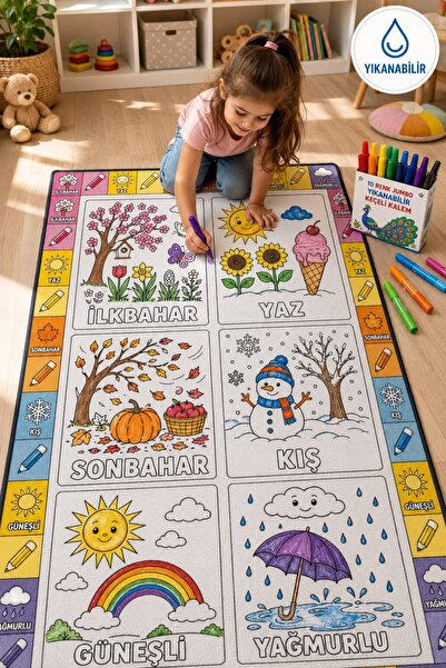 İPLİKZADE Eğitici Yıkanabilir Tekrar Boyanabilir Çocuk Odası Oyun Matı Boyama...