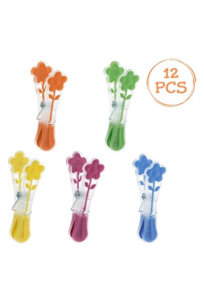 Z Store Clești de rufe cu prindere moale și mâner cu model floral 9cm - 12 bu...