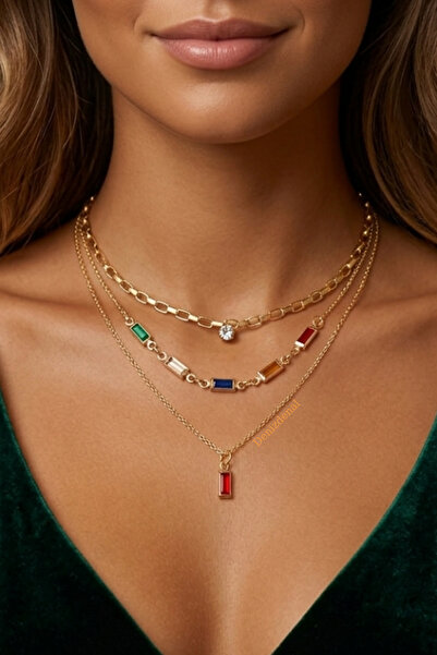 DENİZDENAL Zircon Colored Necklace Set