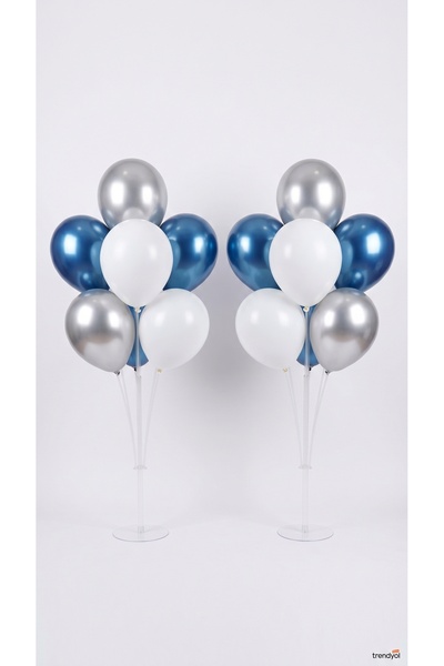 Öz-bal 7-Piece Balloon Stand, 2 Pieces and 16-Piece Chrome Navy Blue White Si...