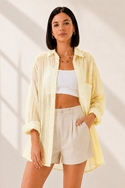 trendalisse Women's Cotton Summer Transparent Detail Shirt