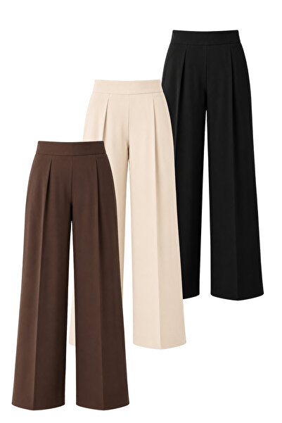 DI LORIA Women's Comfortable Cut Elastic Palazzo Trousers Triple Set (Black, ...
