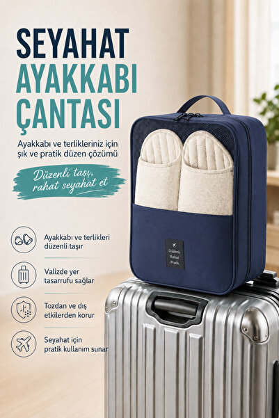 Arfseb Valiz Üstü Ayakkabı ve Terlik Çantası Fileli Fermuarlı Pratik Seyahat ...