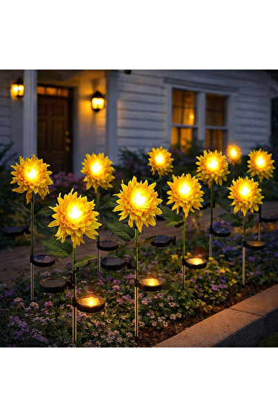 Vivendo Set 2 lampi solare model Crizantema 80 cm pentru gradina iluminare de...