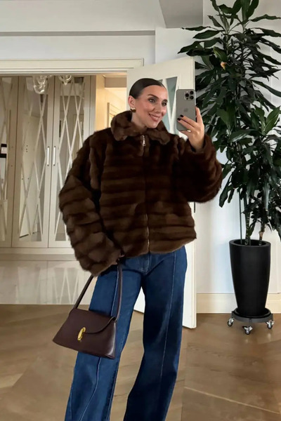 Kinzi Γυναικεία πολυτελής γούνα καφέ (One Size) — onesize