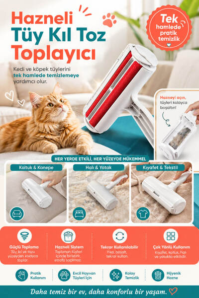 Anadolu Saray Hazneli Kedi Köpek Tüy Toplayıcı Gırgır Kıyafet Koltuk Halı Tem...