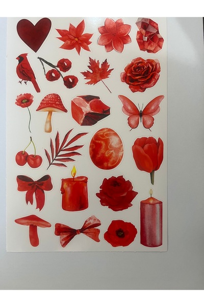 kırmızılı temalı sticker seti 23 adet etiket seti