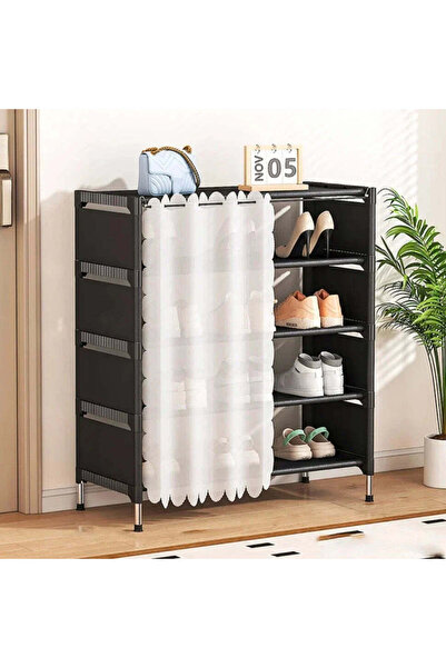 Vivendo Organizator pantofi 5 rafturi cu Perdea de protectie, 58x26x78cm, negru