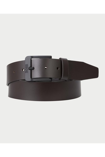 BOSS Erkek Logo İşlemeli Metal Tokalı %100 Deri Kahverengi Kemer