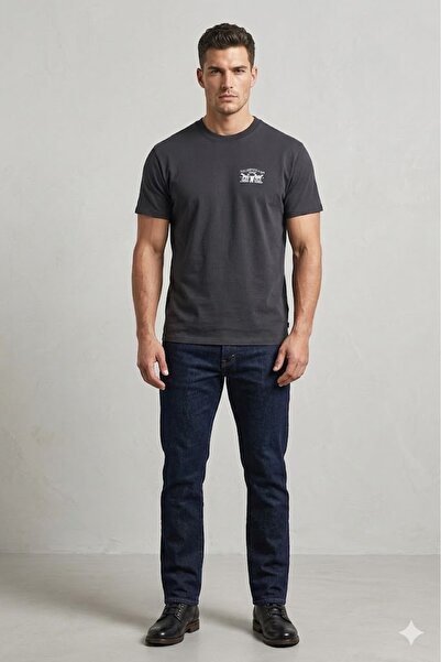 Levi's تي شيرت بقصة كلاسيكية وياقة دائرية مطبوعة، أسود فاحم