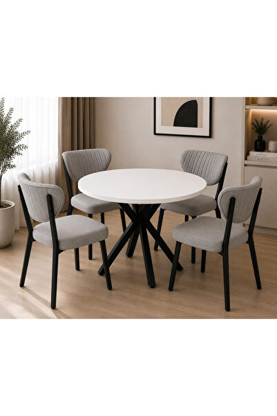 Cosargroup ELMA Sandalye 90X90 ÇAP Yemek Masası Mutfak Masası 4 Kişilik Masa ...