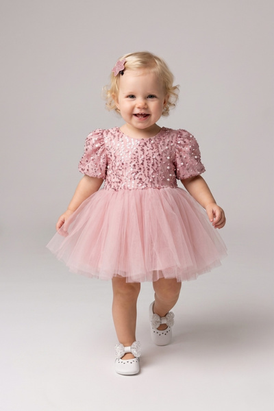 Le Mabelle Powder Sequined Beaded Baby Girl Dress - Gloria