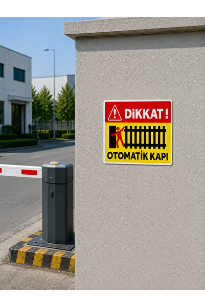 KORKMAZ GROUP Levha Dikkat Otomatik Kapı Uyarı Levhası Dekota PVC 25x35 cm Gü...