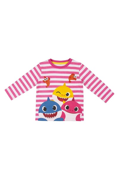 Baby Sharks Club Бебешка блуза с дълъг ръкав Baby Shark, бели и розови райета...