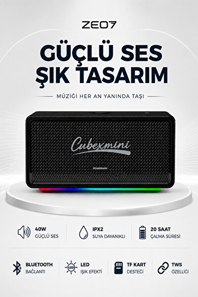 Zeo7 40W Bluetooth Hoparlör IPX2 Dayanıklı, 20 Saat, TWS, LED Işıklı, TF Kart...