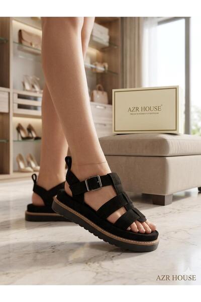 AZR Women's Suede Sandals New Season Daily Use Orthopedic Sole Very Comfortable