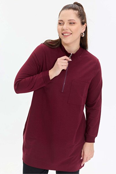 KADO OUTLET İki İplik Dik Yaka Fermuarlı Tek Cepli Tunik