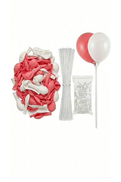 Öz-bal 20 Balloon Stick Holders and 10 White and 10 Red Pastel Balloons Set B...