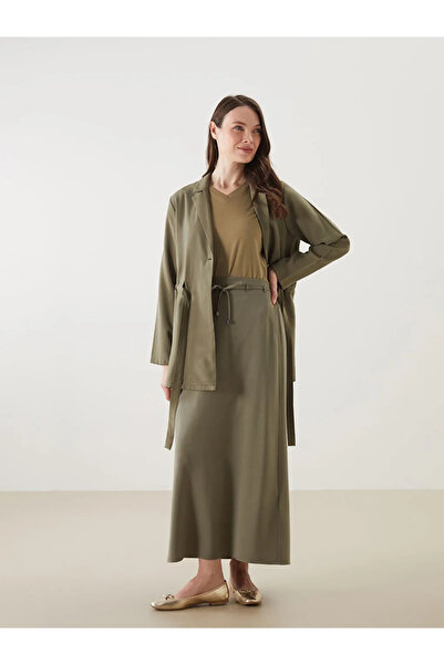 LC Waikiki Green Standard Fit A-Line Linen Look Women's Skirt