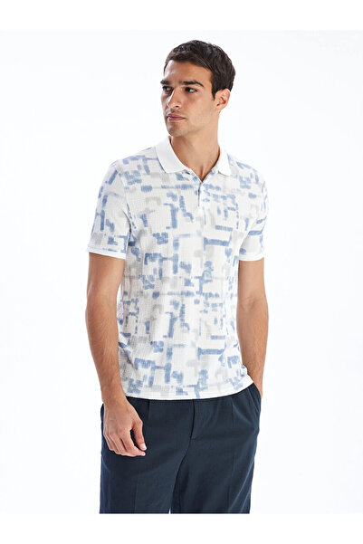 LC Waikiki Blue Polo Neck Patterned Men's T-Shirt