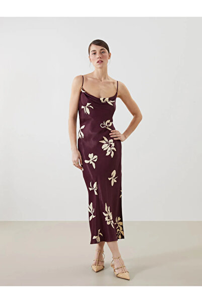 LC Waikiki Mixed Drapey Collar Floral Satin Strap Dress