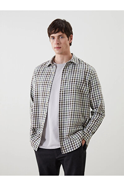 LC Waikiki Petrol Slim Fit Long Sleeve Plaid Men's Shirt